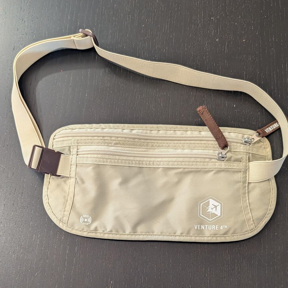 Venture 4th RFID Blocking Travel Money Belt Hidden Waist Pouch Beige Vacation